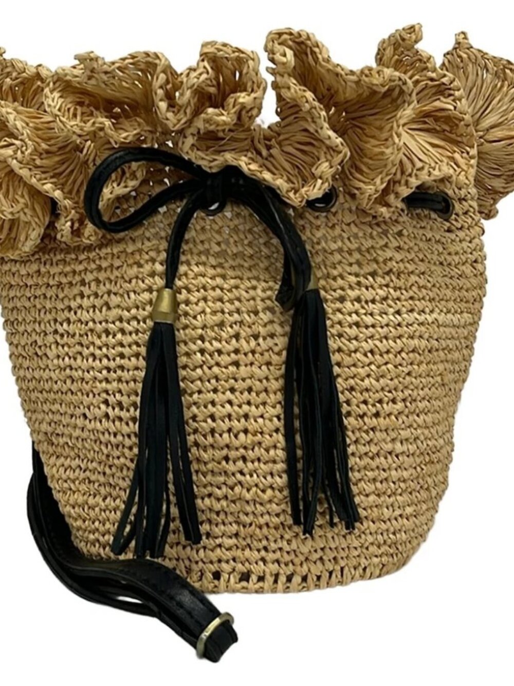 MAISON N.H PARIS Beige Black Natural Fiber Leather Shoulder Bag